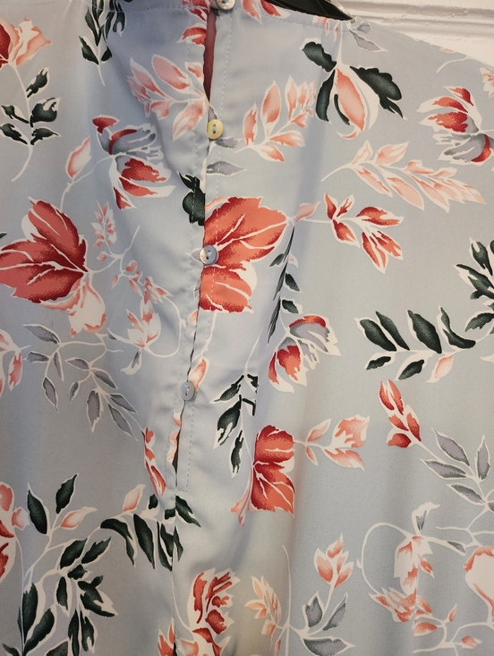 Light Blue Floral Long Sleeve Tie-Waist Dress Size Large Like-new - Picture 10 of 13